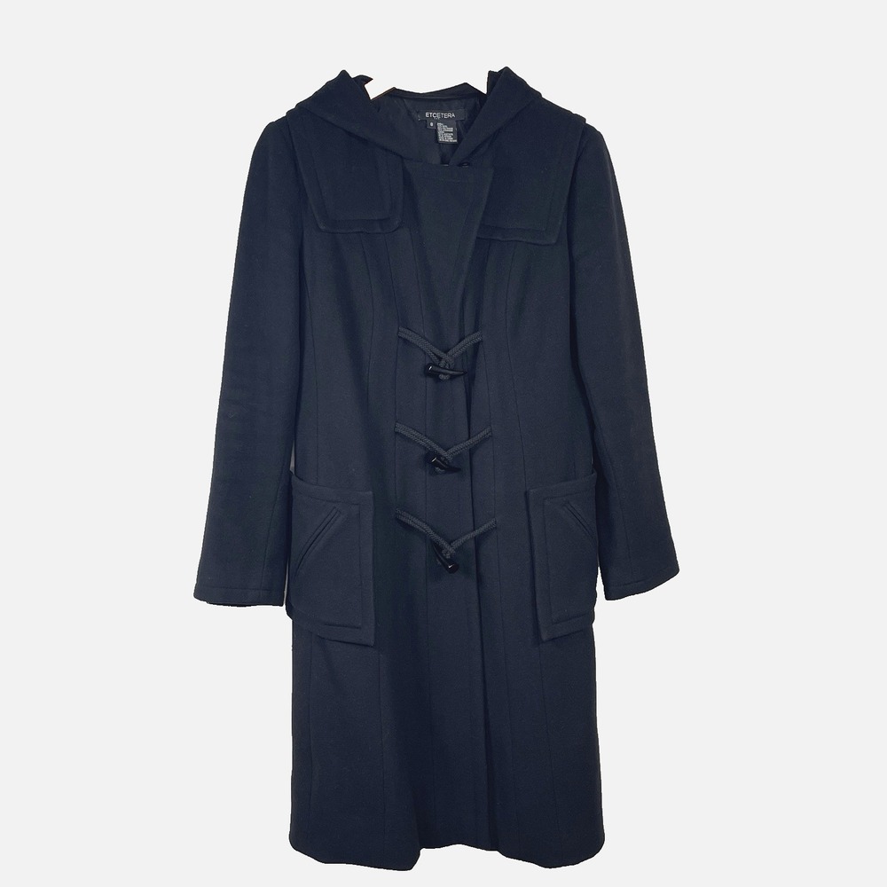 Etcetera Warm Wool Cashmere Blend Hooded Toggle Over Coat Size‎ 8 Black EUC